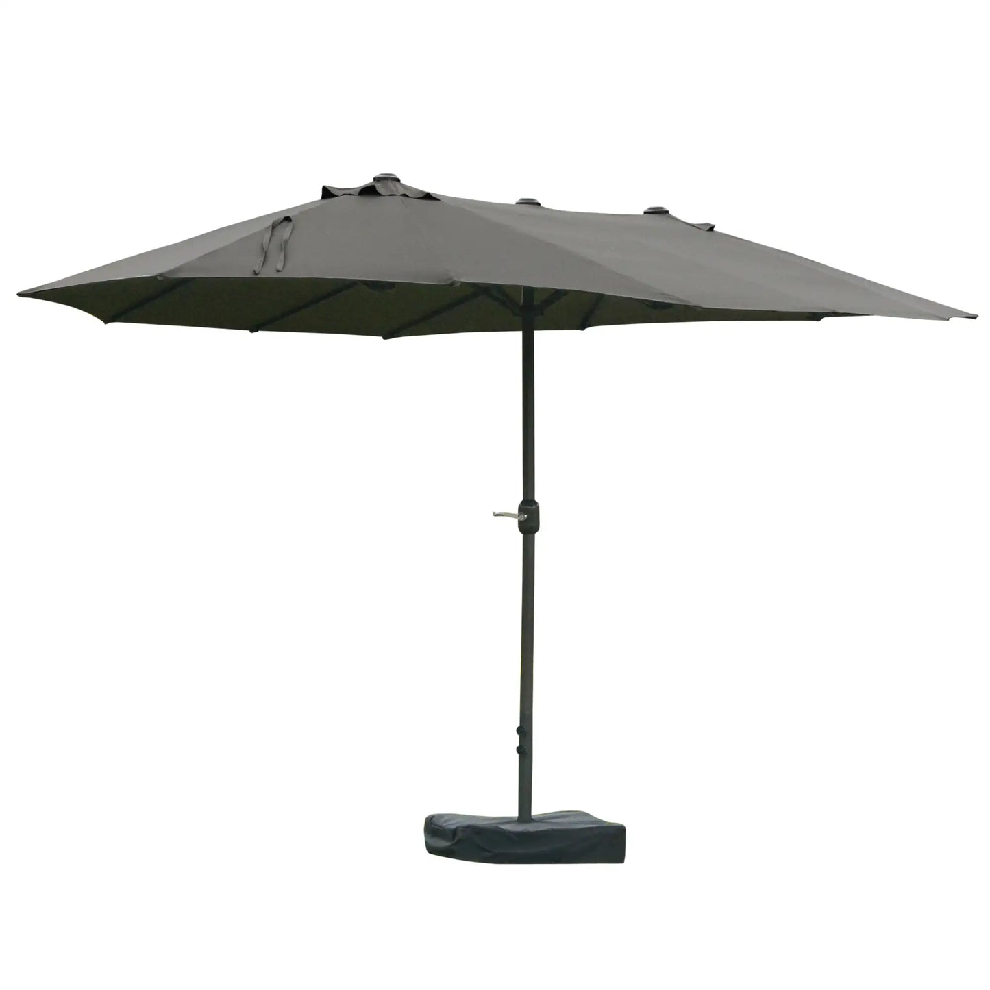 15' Outdoor Patio Umbrella, Twin Canopy Sunshade, Steel Table, Lift Crank, Dark Grey Sun Umbrellas at Gallery Canada