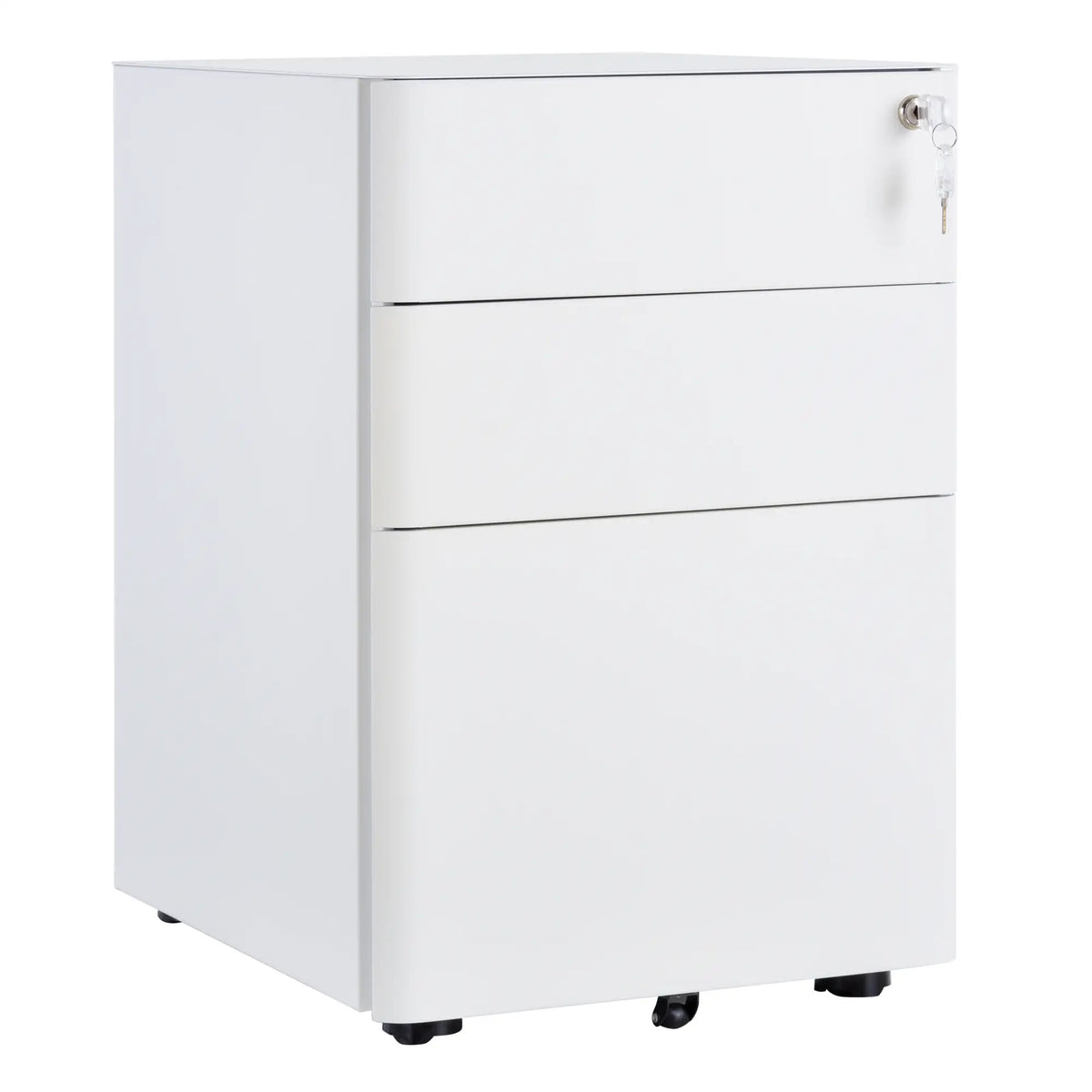 3 Drawer Filing Cabinet, Steel Office Storage with Wheels, Lock, White Office Cabinets & Cupboards at Gallery Canada