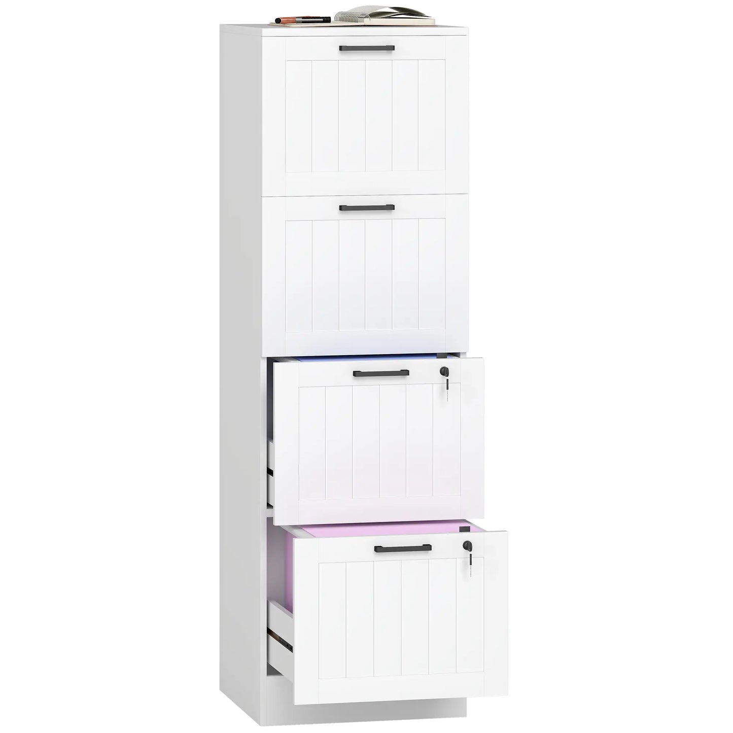 4 Drawer Filing Cabinet with Lock, Office Storage, A4 Letter Size, White Office Cabinets & Cupboards at Gallery Canada