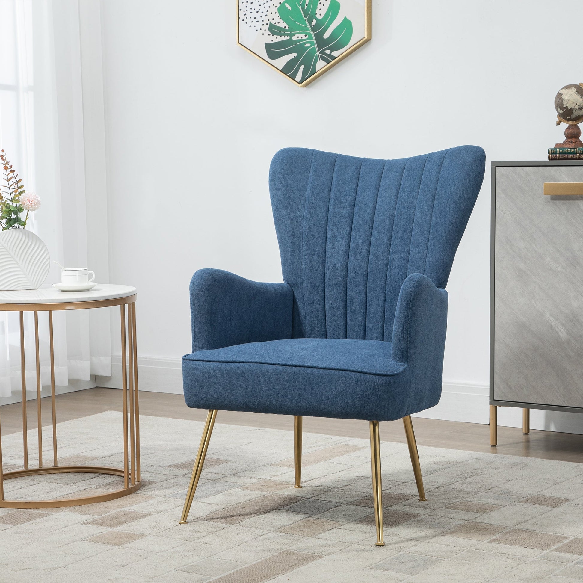 Velvet Accent Chairs, Modern Living Room Chair, Tall Back Leisures Chair with Steel Legs for Bedroom, Dinning Room, Waiting Room, Blue at Gallery Canada
