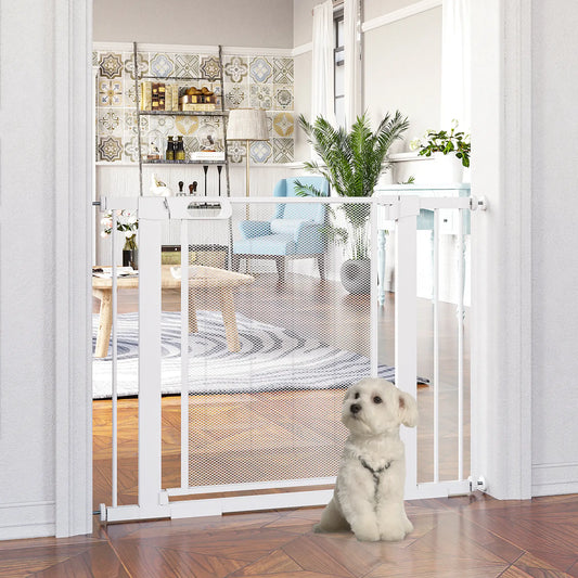 29.5"-40.6" Metal Pet Gate, Auto Closing Door, Double Locking, White Houses, Kennels & Pens White at Gallery Canada