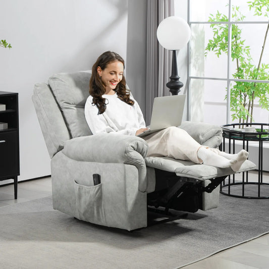 Manual Recliner Chair with Vibration Massage, Side Pockets, Microfibre Reclining Chair for Living Room, Grey Sofas & Reclining Chairs Grey at Gallery Canada