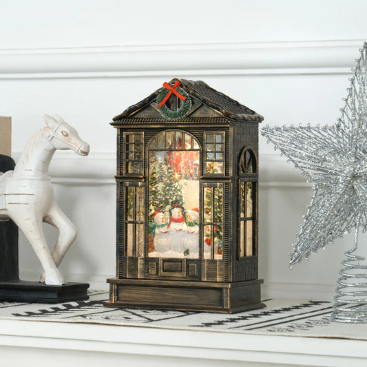 Musical Snow Globe with Lights, Christmas Lantern, Swirling Glitter, Bronze Christmas Village Houses Bronze at Gallery Canada
