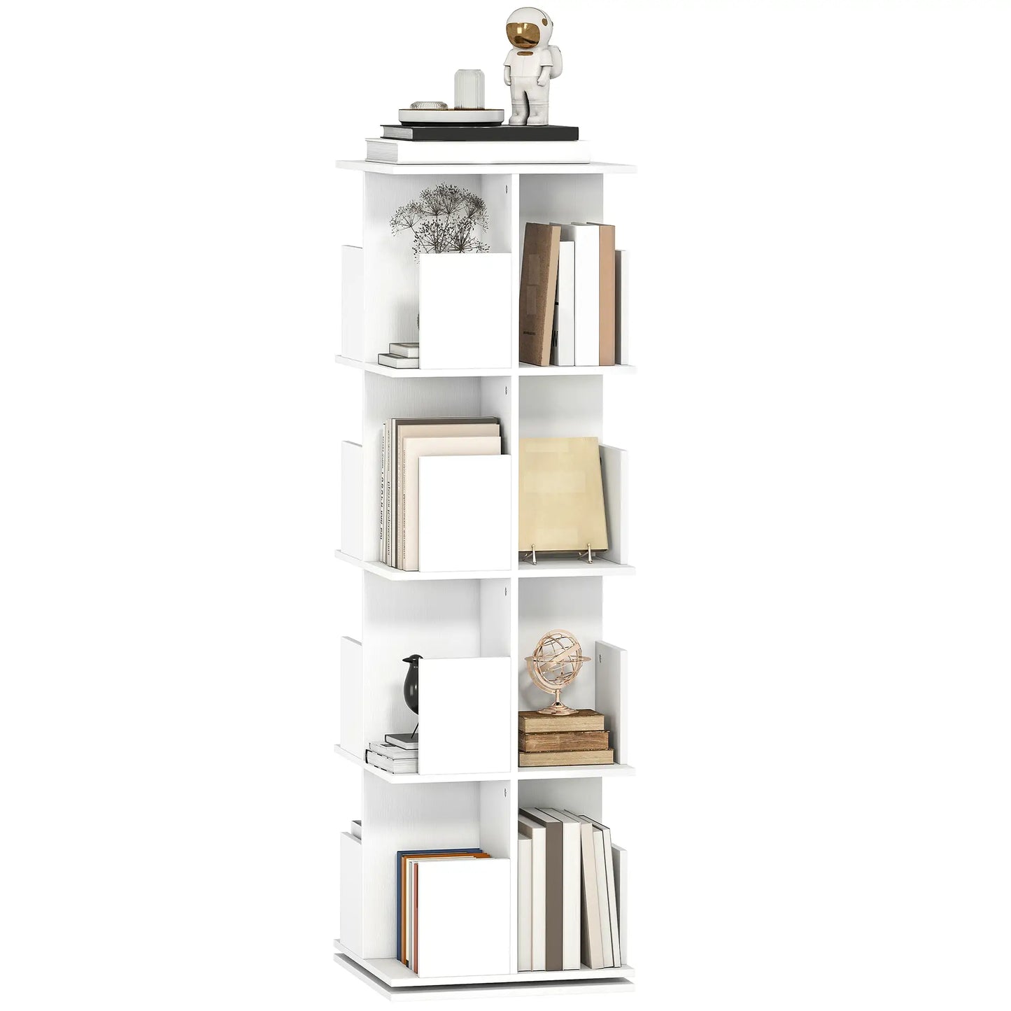 360° Rotating Bookcase, 4 Tier Bookshelf with 16 Cubbies, White Wood Grain, White Display Bookshelves at Gallery Canada