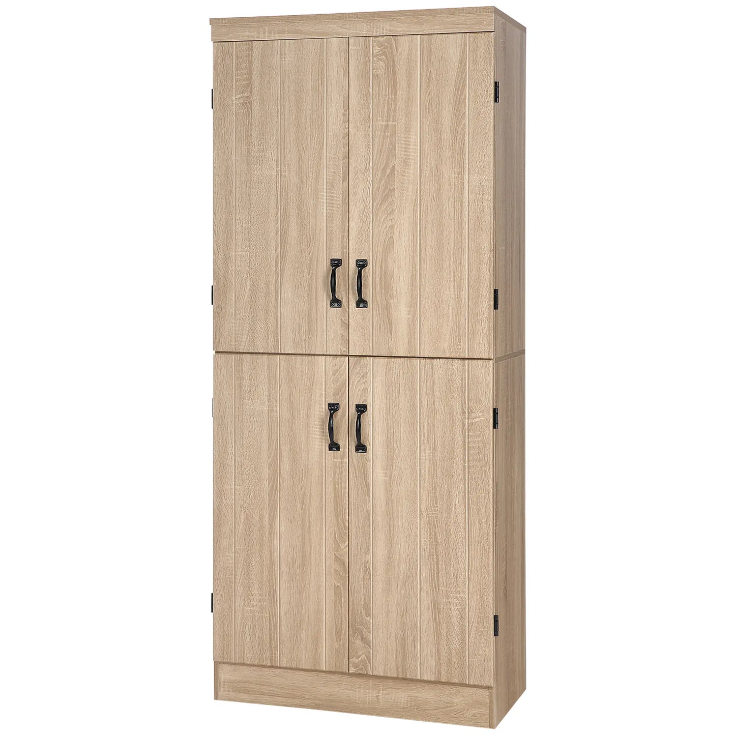 4-Door Storage Cabinet, Freestanding Pantry, Adjustable Shelves, 70", Natural Kitchen Pantry Cabinets at Gallery Canada