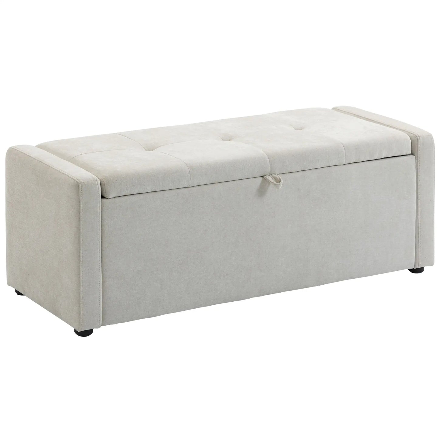 Storage Ottoman Bench, Linen Fabric, Wide Padded Seat, Cream White Storage Ottomans & Benches at Gallery Canada