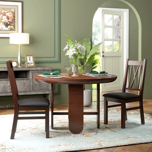 Farmhouse Dining Table Chairs Set of 2, Pine Wood, PU Leather Cushion Bar Stools Black, Dark Brown at Gallery Canada