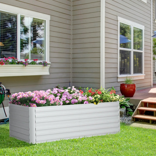 Galvanized Raised Garden Bed, Steel Outdoor Planter, 71" x 35" x 23", Light Grey Raised Garden Beds Light Grey at Gallery Canada