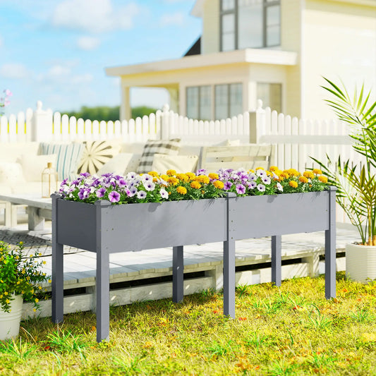Wooden Raised Garden Bed With Legs, 72" x 23" x 30", Elevated Outdoor Planter Box Elevated Garden Beds Grey at Gallery Canada