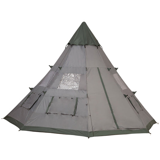 6 Men Camping Family Teepee Tent with Mesh Windows, Tent Floor, Door and Carry Bag for Hiking, Picnic, Grey - Gallery Canada