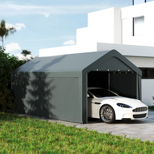 10 x 20 ft Portable Carport, 2 Roll-Up Doors, Removable Sidewalls, Dark Grey Car Shelters Dark Grey at Gallery Canada
