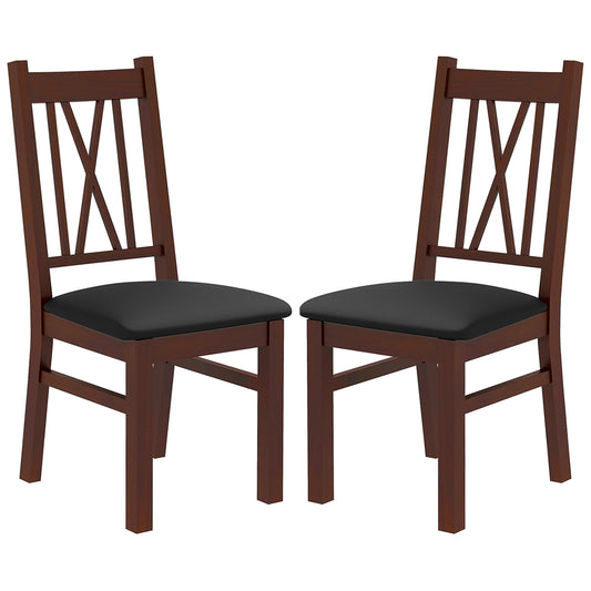 Farmhouse Dining Table Chairs Set of 2, Pine Wood Kitchen Table Chairs with PU Leather Cushion for Living Room, Bedroom at Gallery Canada