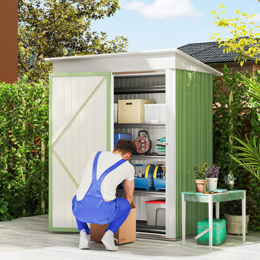Small Steel Garden Shed, Adjustable Shelf, Lock, Gloves, 5'x3'x6', Green Sheds Green, White at Gallery Canada