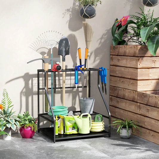 3-Tier Yard Tool Rack, Garden Organizer with Hooks, Orange Garden Accessories Orange at Gallery Canada
