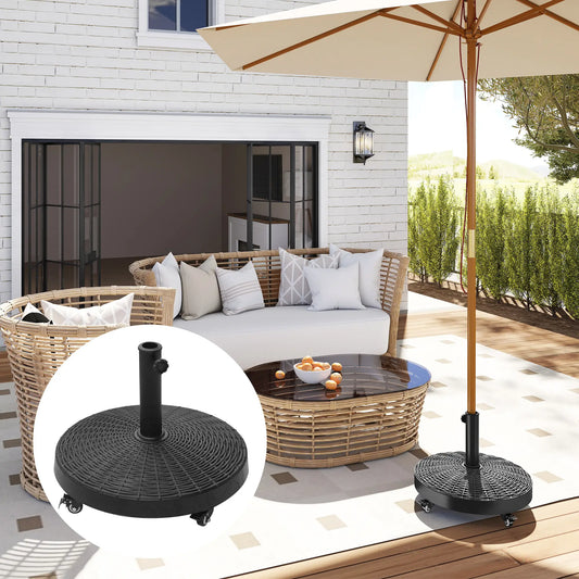 20.5" Round Resin Patio Umbrella Base, Outdoor Offset Stand, Black Umbrella Bases Black at Gallery Canada