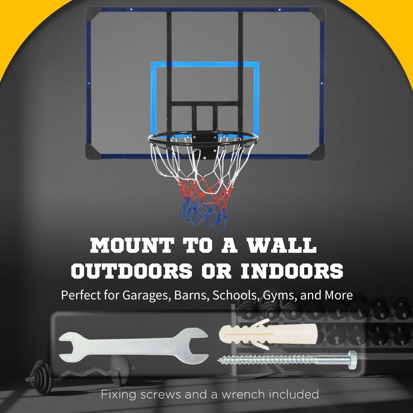 Wall Mounted Basketball Hoop, Mini Hoop with 45" x 29" Shatter Proof Backboard, Durable Rim and All-Weather Net for Indoor and Outdoor Use at Gallery Canada