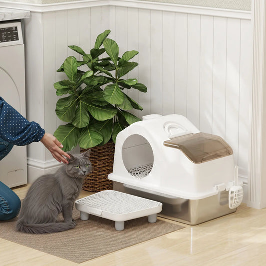 Extra Large Stainless Steel Cat Litter Box, High Sided, Removable Lid Cat Litter Box Enclosures White, Silver at Gallery Canada