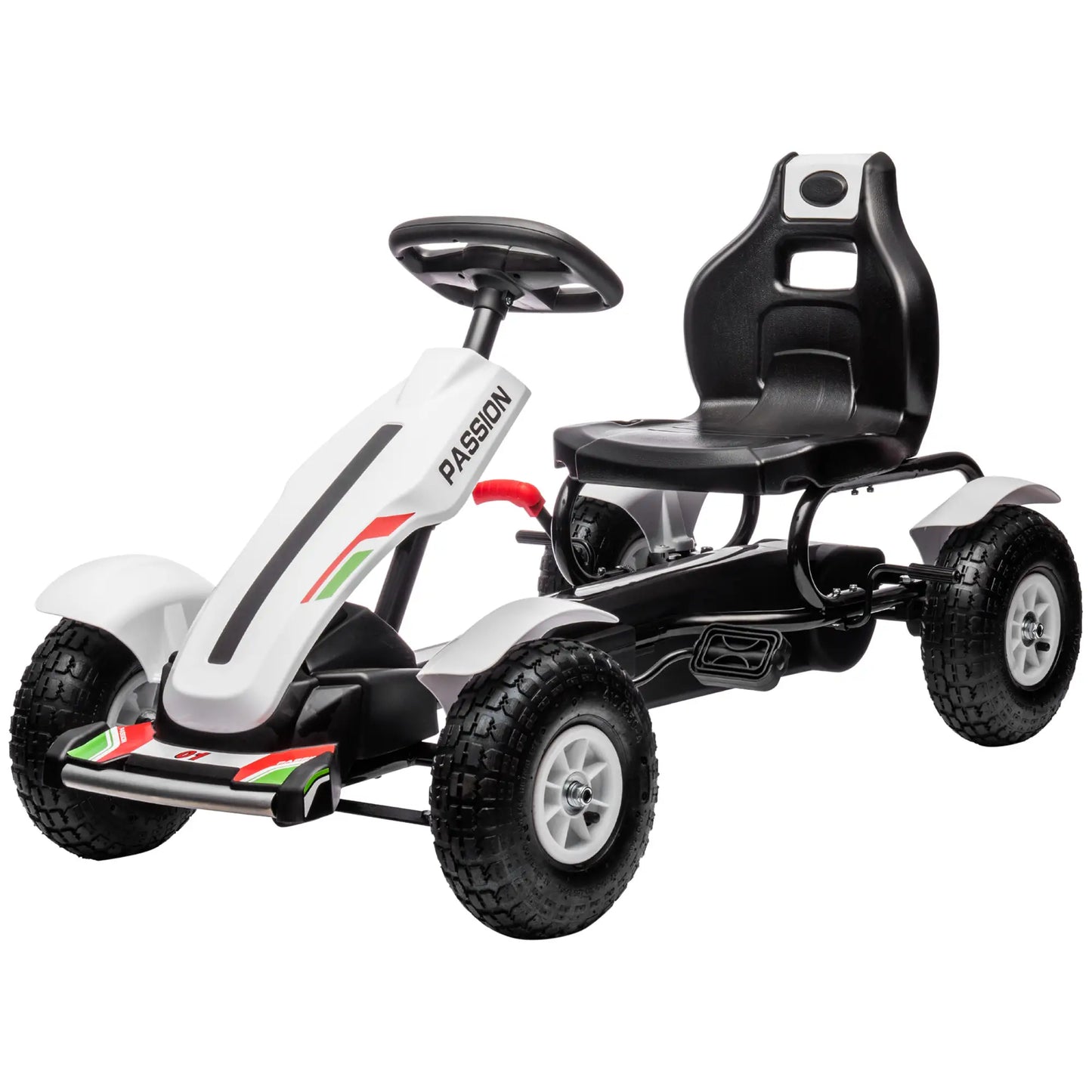 Kids Pedal Go Kart, Adjustable Bucket, Handbrake, 4 Rubber Wheels, White Pedal Go Karts for Kids at Gallery Canada