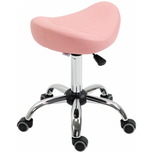 Saddle Stool, Height Adjustable Rolling Salon Chair with PU Leather for Massage, Spa, Clinic, Beauty and Tattoo, Pink