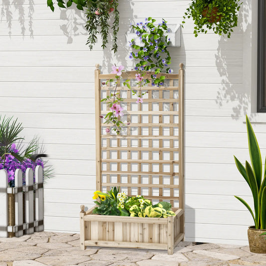 Raised Garden Bed With Trellis, Wood Planter Box, 25.2" x 11" x 47.2" Natural Wood Raised Garden Beds Natural at Gallery Canada