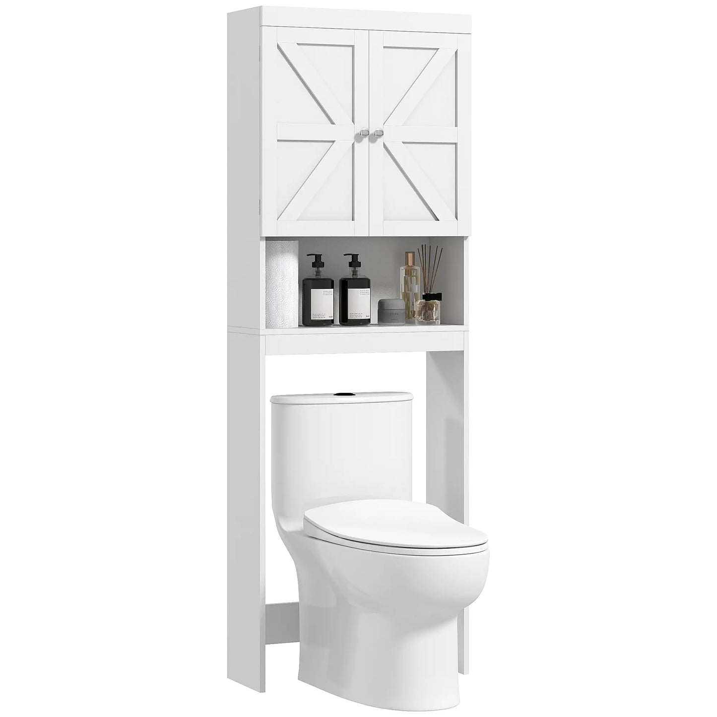 Over Toilet Cabinet, Bathroom Storage with Barn Doors, Open Shelf, White Over The Toilet Storage at Gallery Canada