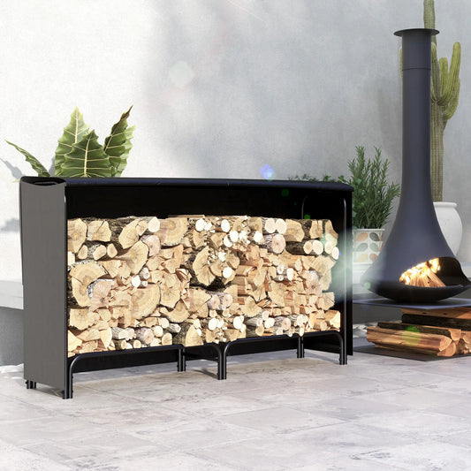 6ft Outdoor Firewood Rack with Cover, Adjustable Log Holder, Black Firewood Racks Black at Gallery Canada