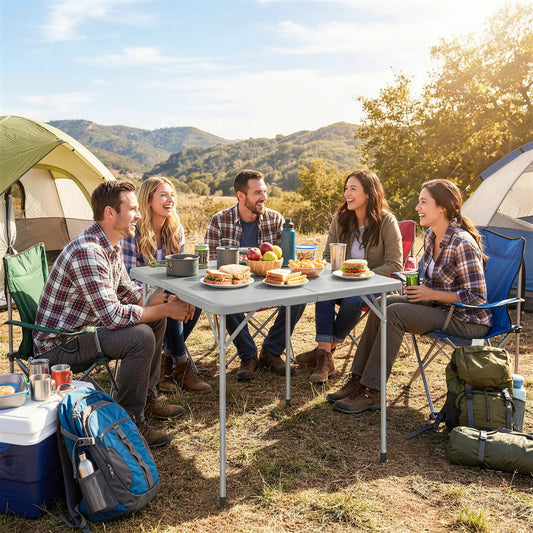 Folding Picnic Table, Heavy Duty Camping Table 34" x 34", Grey Picnic Tables & Camping Chairs Light Grey at Gallery Canada