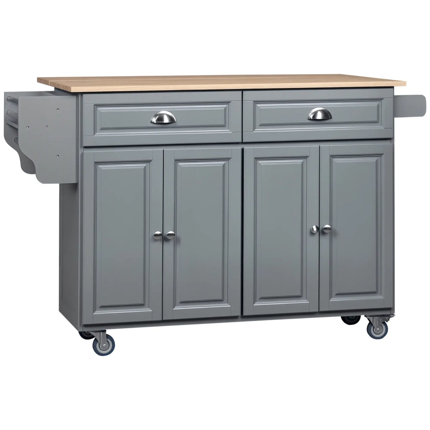 Kitchen Island with Storage, Drop Leaf, Rubber Wood Top, Adjustable Shelves, Grey Kitchen Islands & Kitchen Carts at Gallery Canada