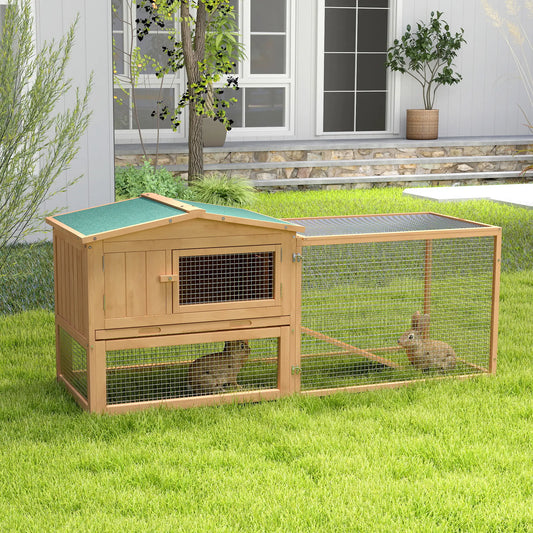 Wooden Rabbit Hutch, Bunny House Chicken Coop with Run Rabbit Hutch Natural at Gallery Canada