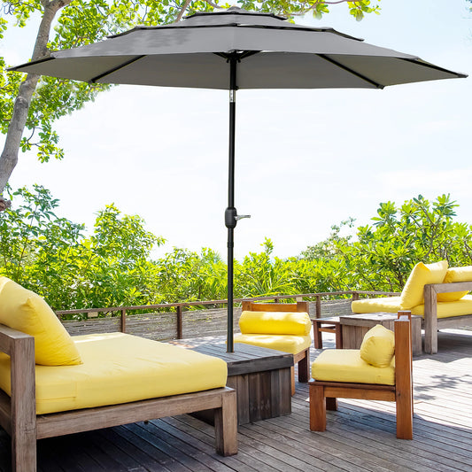 9FT 3 Tiers Patio Umbrella, Crank Push Button Tilt, Light Grey Sun Umbrellas Light Grey, Black at Gallery Canada