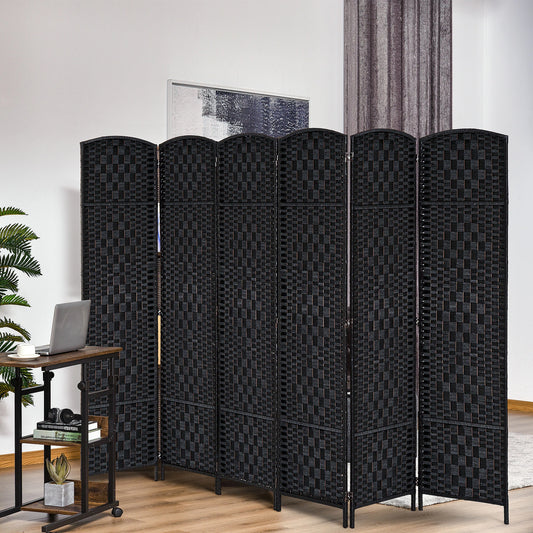 6ft Folding Room Divider, 6 Panel Wooden Frame, Black