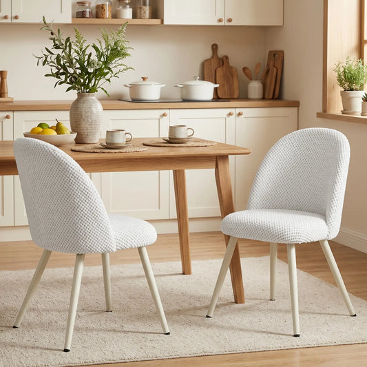 Velvet Upholstered Dining Chairs Set Of 2, Metal Legs, White Dining Chairs White at Gallery Canada