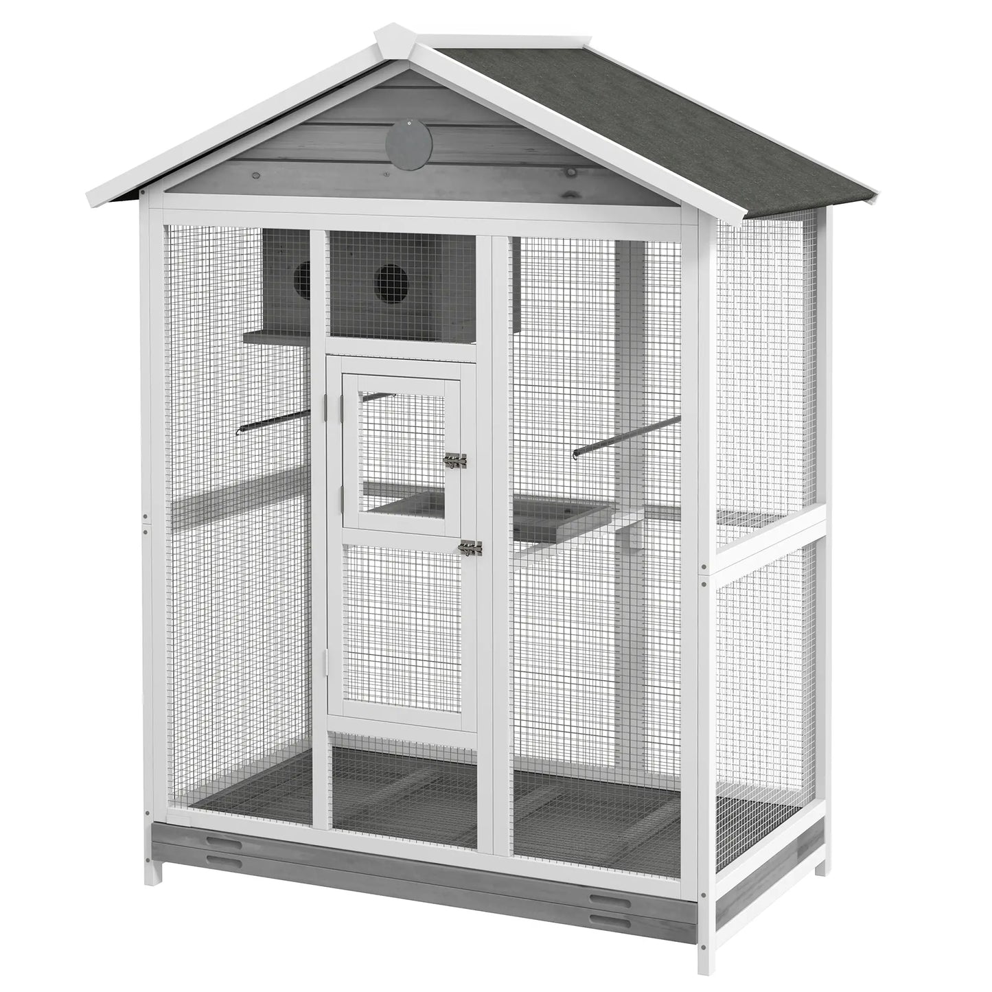 65" Large Bird Cage, Wooden Aviary, 2 Doors, Standing Pole, Grey Bird Cages at Gallery Canada
