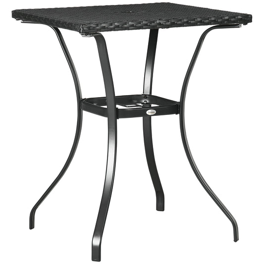 Patio Wicker Dining Table with Umbrella Hole, Outdoor PE Rattan Coffee Table with Plastic Board Under the Full Woven Table Top for Patio, Garden, Balcony, Black - Gallery Canada