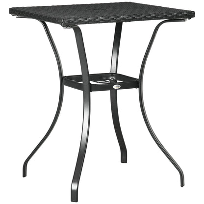 Patio Wicker Dining Table with Umbrella Hole, Outdoor PE Rattan Coffee Table with Plastic Board Under the Full Woven Table Top for Patio, Garden, Balcony, Black at Gallery Canada