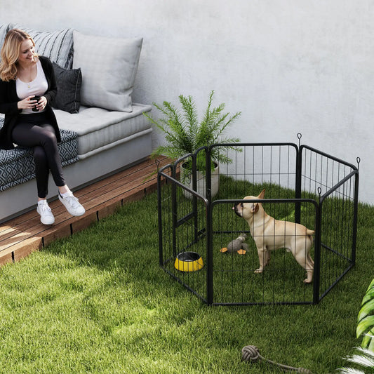 6 Panels Heavy Duty Dog Playpen, 24" Height, Portable Foldable Houses, Kennels & Pens Black at Gallery Canada