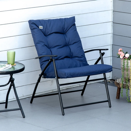 Foldable Lounge Chair, Fabric Recliner, Outdoor Lounger with Armrest, Blue Patio Chairs Blue at Gallery Canada