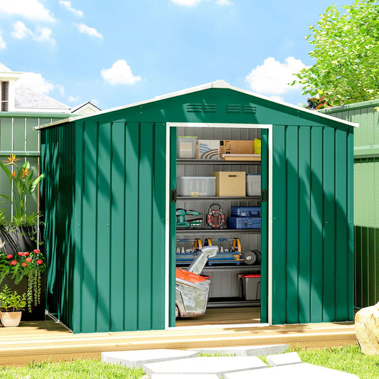 8' x 6' Metal Outdoor Storage Shed, Lockable Sliding Doors, Green Sheds Green at Gallery Canada