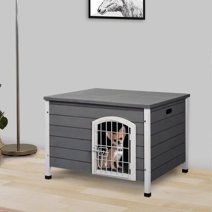 31" Folding Dog House, Portable Pet Crate Kennel, Wooden Wire Cage for Miniature and Small Sized Dogs with Lockable Doors Open Top Removable Tray, Grey at Gallery Canada