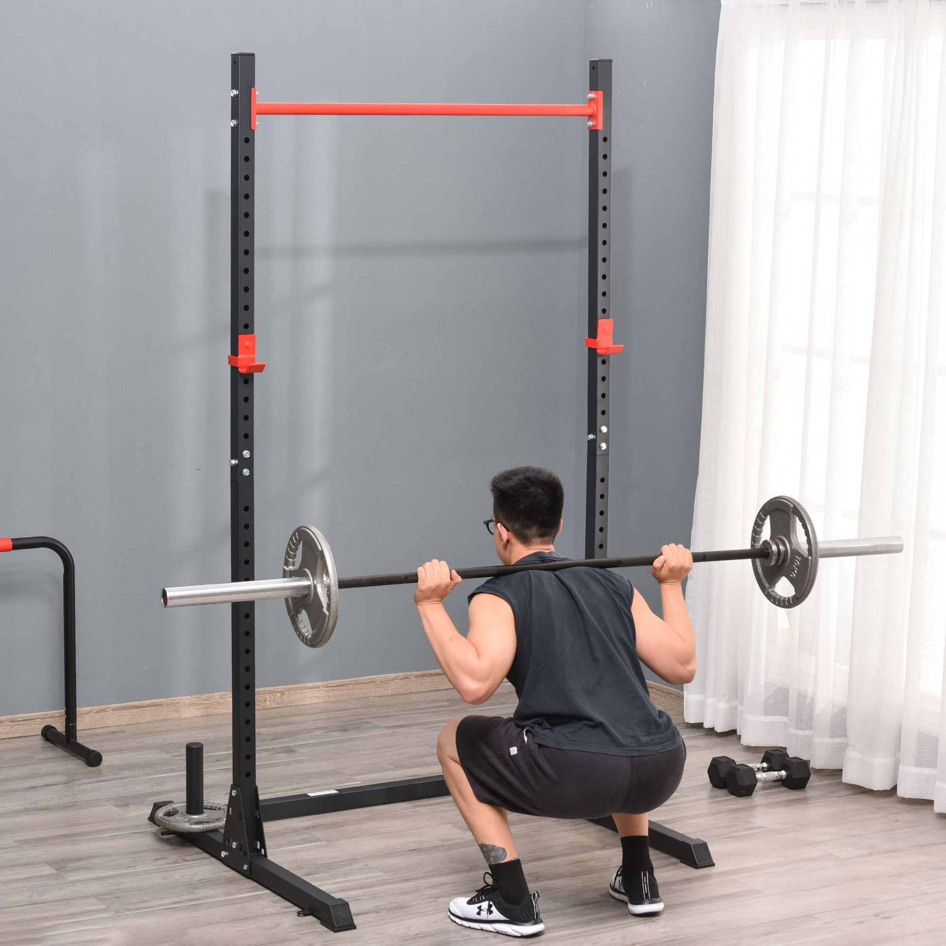 Adjustable Barbell Power Rack Squat Stand Strength Training Fitness Pull Up Weight Cage Home Gym Black at Gallery Canada