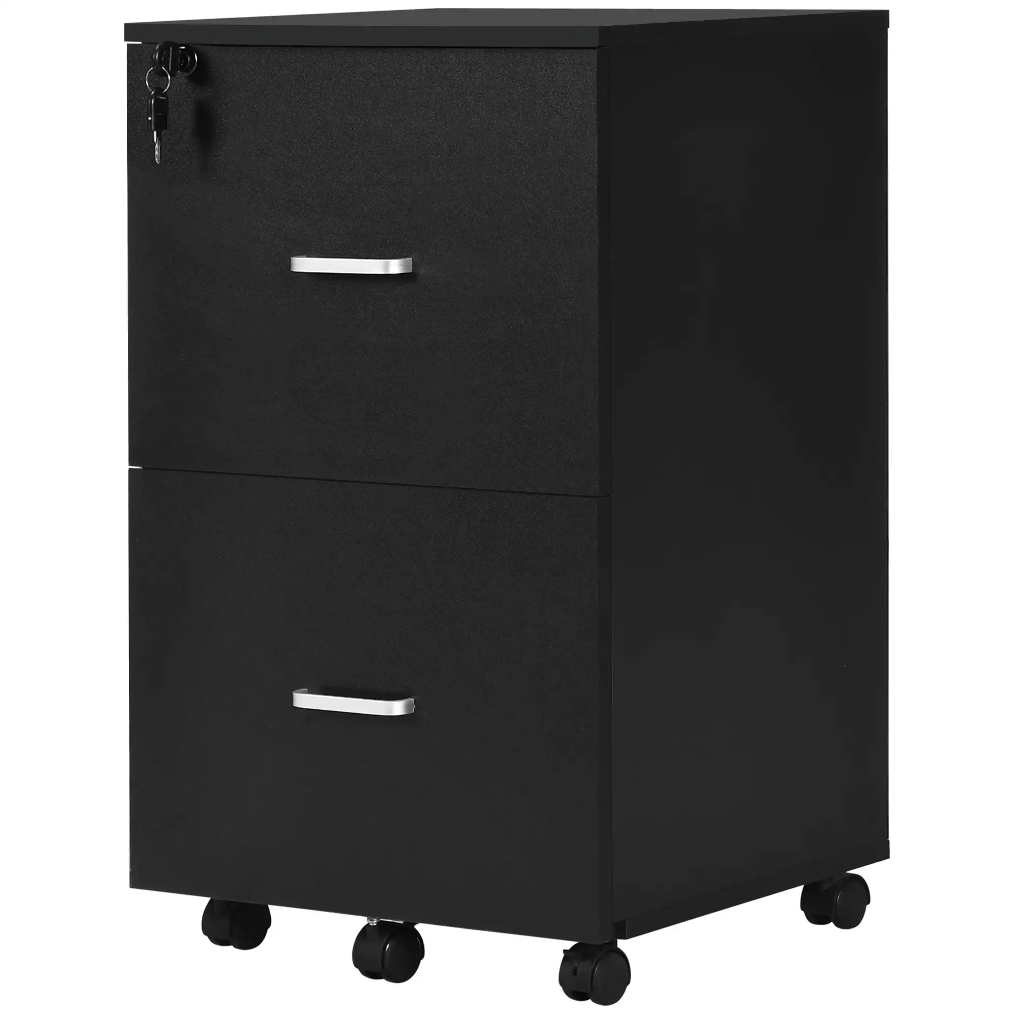 2 Drawer Mobile File Cabinet, Wood Office Filing Cabinet with Lock, Letter and A4 Size, Black Office Cabinets & Cupboards at Gallery Canada