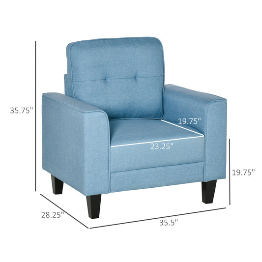 Button Tufted Armchair Modern Single Sofa Chair Upholstered Accent Chair with Rubber Wood Legs and Thick Padding Mid-Back for Living Room and Bedroom, Light Blue at Gallery Canada