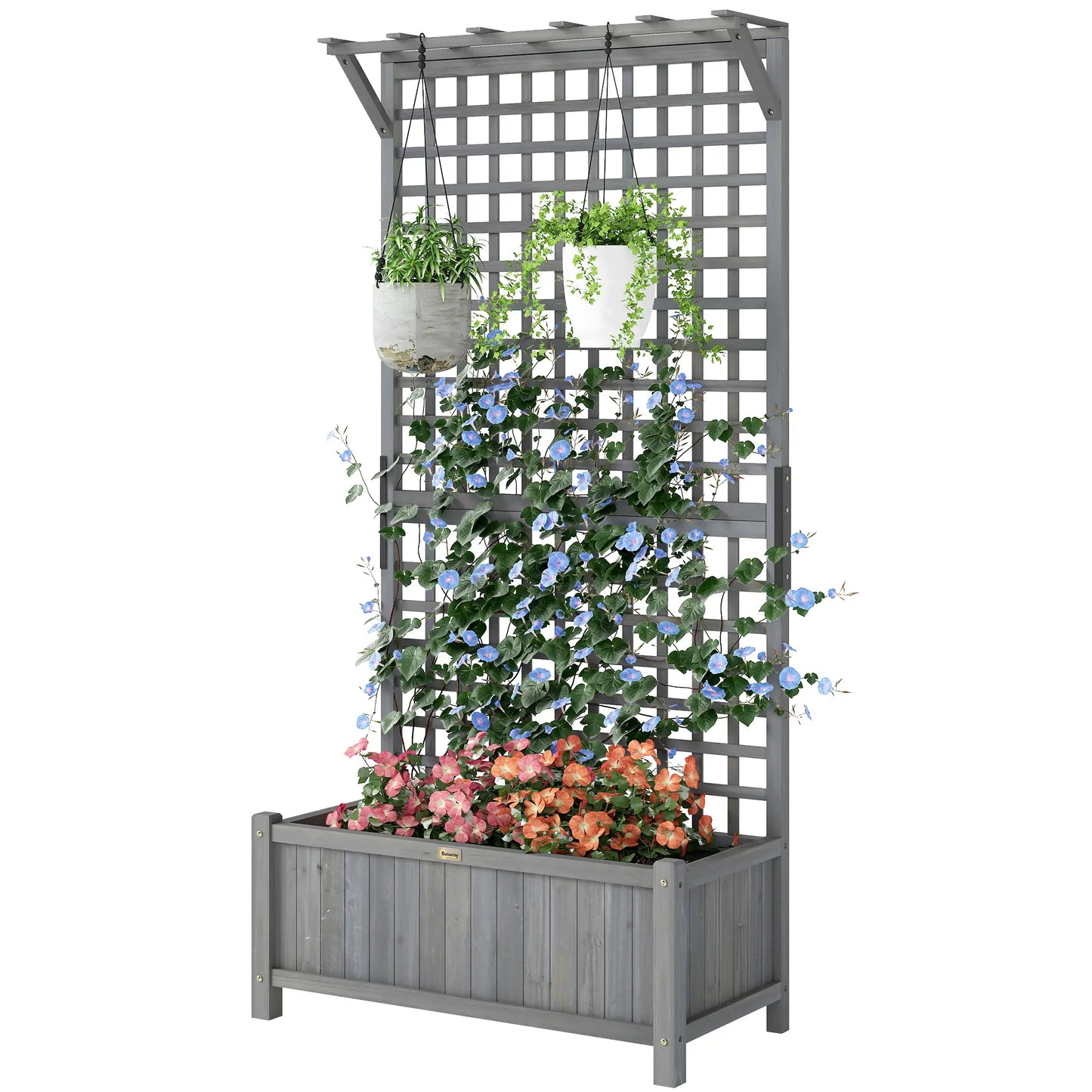 Wood Planter with Trellis, Raised Garden Bed, Privacy Screen, Dark Grey Wooden Planter Boxes at Gallery Canada