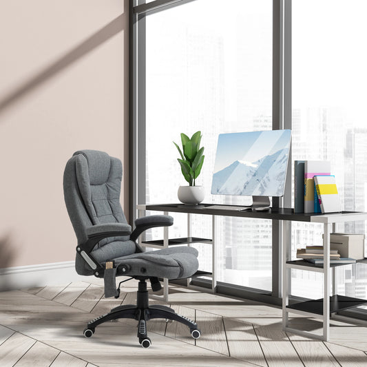 Fauteuil de massage vibrant 6 points, dossier haut exécutif, inclinable, roues pivotantes, gris