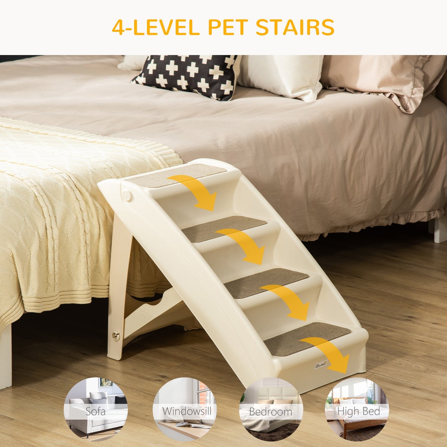 4-Level Portable Dog Stairs, Foldable Dog Steps for Small Dogs, Lightweight Cat Steps, with Nonslip Soft Mats, for High Bed, Sofa, Beige at Gallery Canada