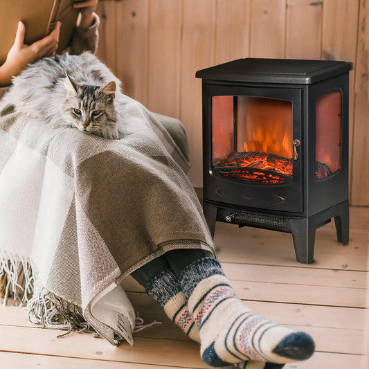 Electric Fireplace Heater, Freestanding, Adjustable Flame, Temperature, 750W/1500W, Black Electric Fireplaces Black at Gallery Canada