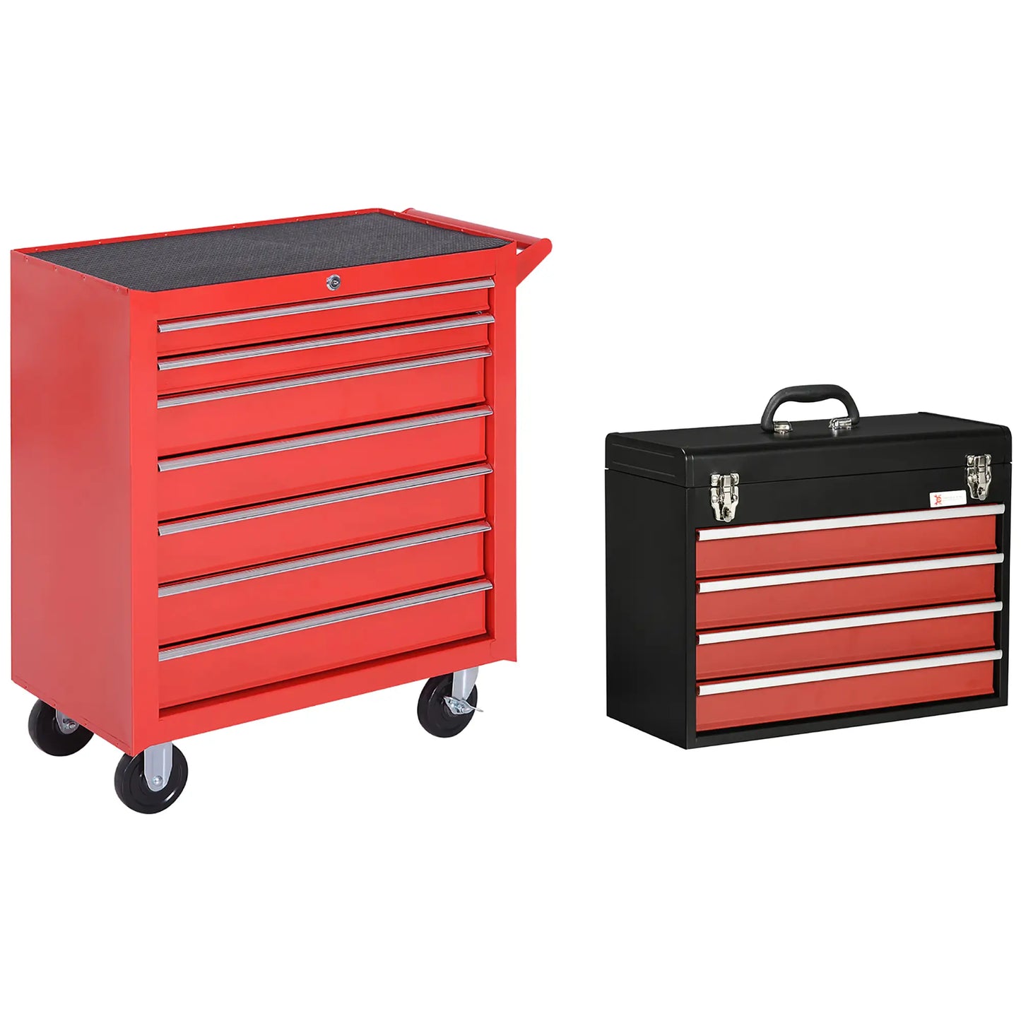 Lockable Tool Chest Set, 7 Drawer Cabinet with Wheels, 4 Drawer Portable, Red Tool Organizers at Gallery Canada
