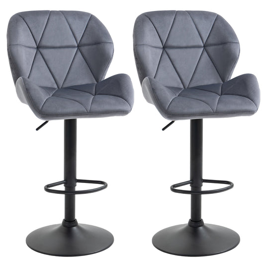 Bar Stool Set of 2 Fabric Adjustable Height Armless Upholstered Counter Chairs with Swivel Seat, Grey at Gallery Canada