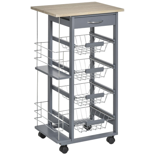 Rolling Kitchen Cart, Utility Storage Cart with 4 Baskets, Drawer, Side Racks, Wheels for Dining Room, Dark Grey at Gallery Canada