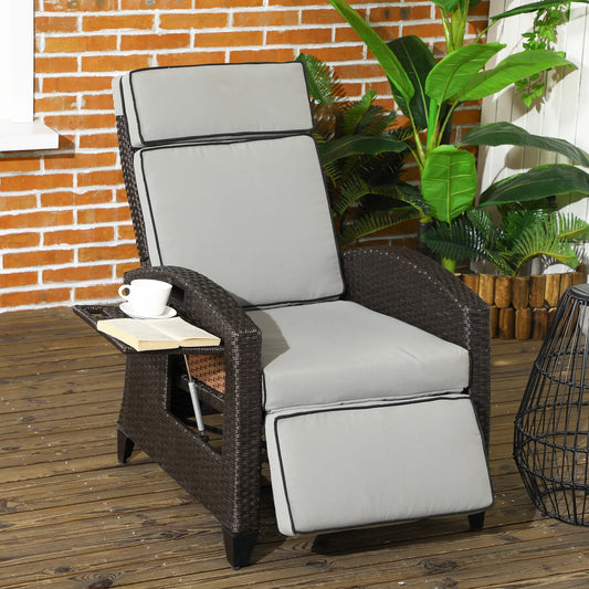 Outdoor Recliner Chair, Adjustable Backrest, Cushion, Side Tray, Light Grey Chaise Loungers Light Grey, Brown at Gallery Canada